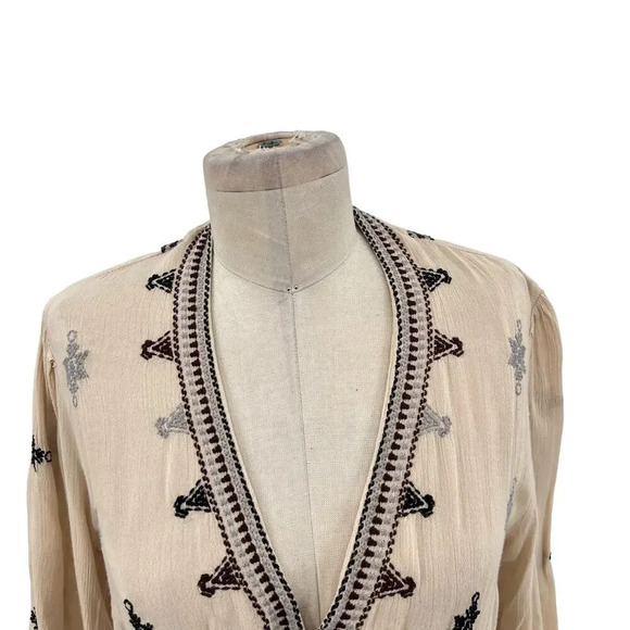 Free People Stargazer Embroidered Mini Dress Natural Beige Tan Size Small - Picture 4 of 13